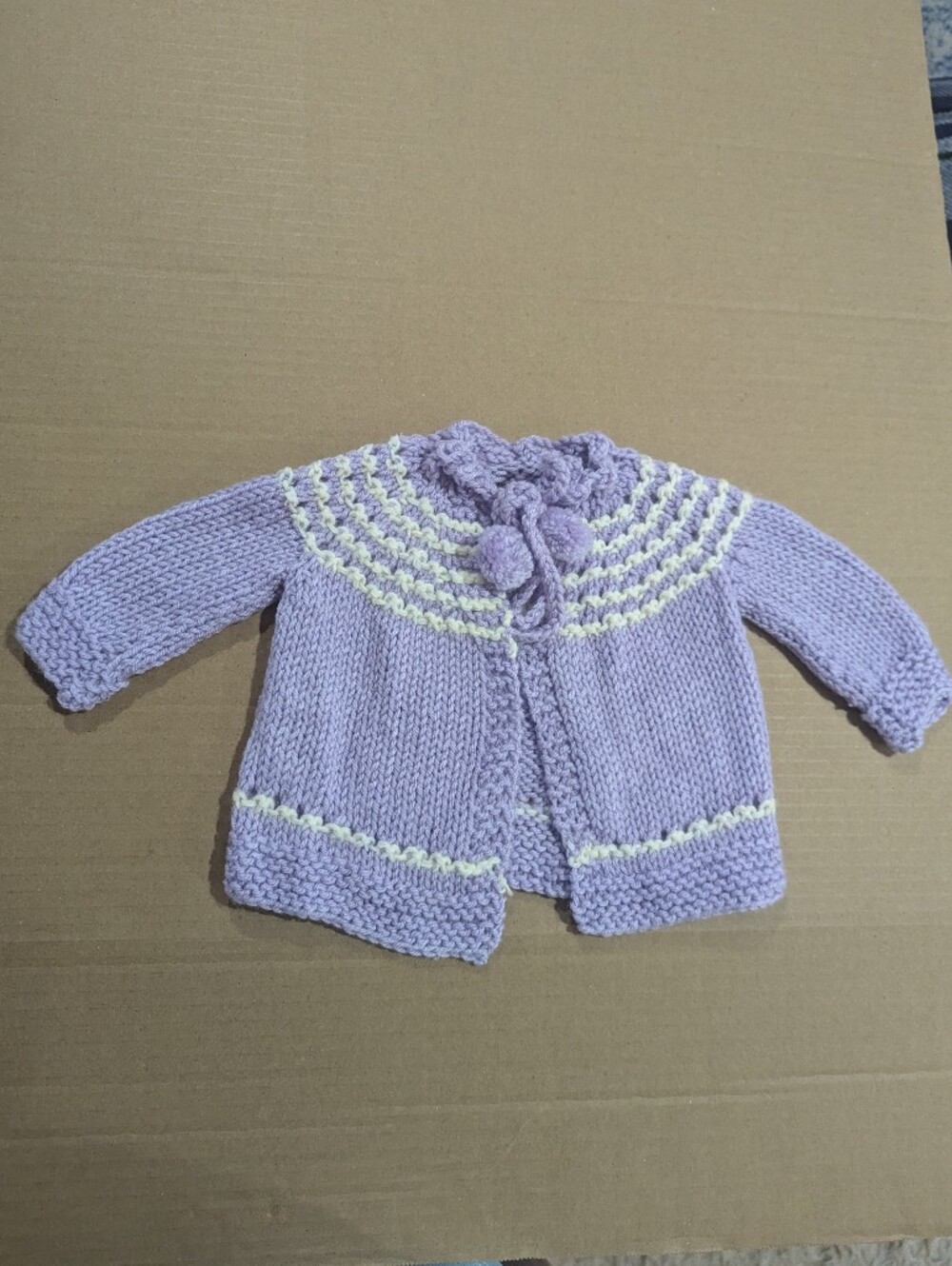 Handmade Purple White Accent Handmade Crochet Baby Girl Cardigan Sweater *6-12mo